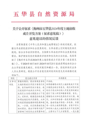五華縣土地征收成片開(kāi)發(fā)方案征求意見(jiàn)反饋情況公布